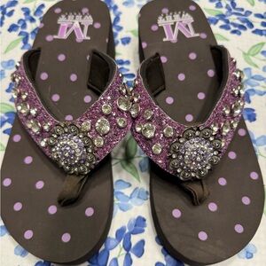 Montana West Brown Platform Women's Flip Flops with PurplGlitter and Rhinestones